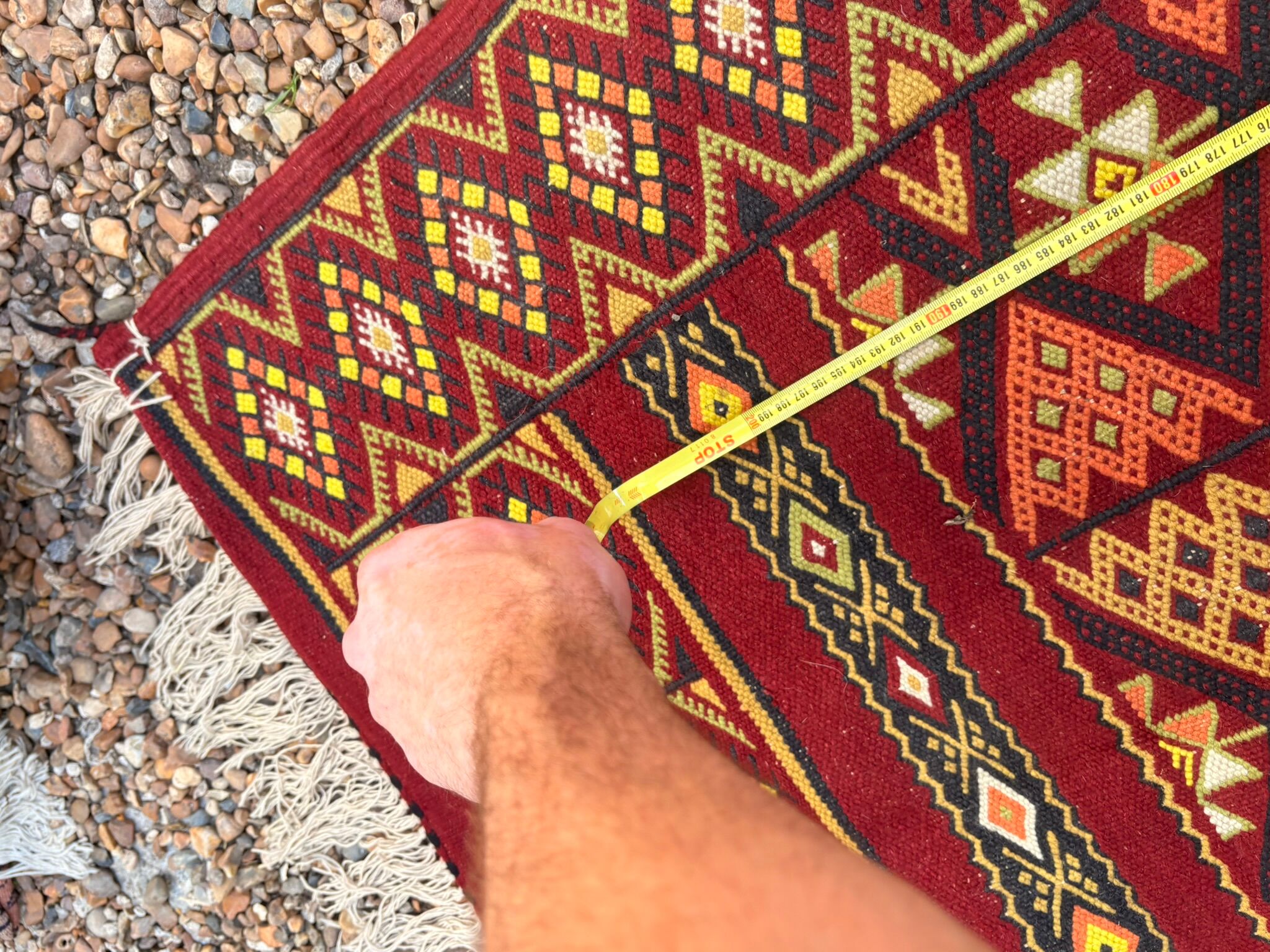 Vintage Boho Chic Berber Kilim Rug 200x115 Wool Tunisia Red