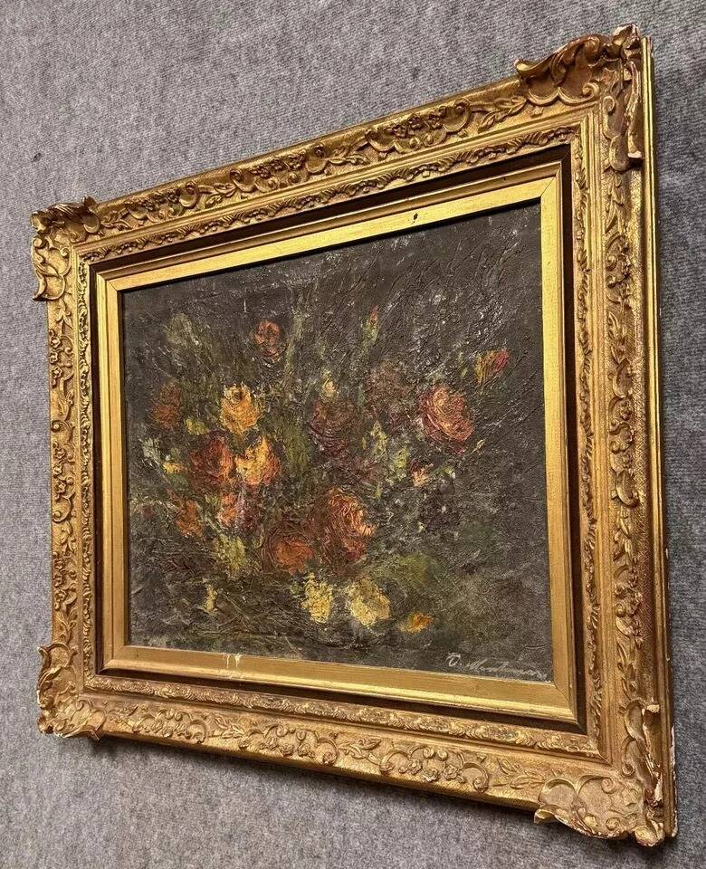 Oil on canvas from the Napoleon III period depicting a still life with flowers