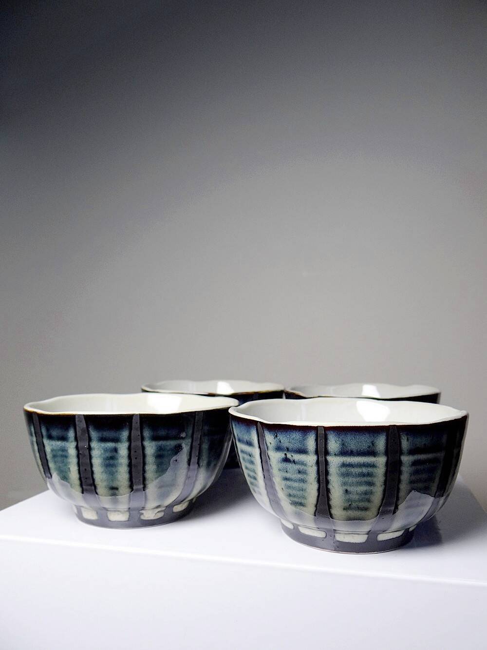 4 Japanese style handcrafted glazed ceramic bowls