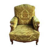 Fauteuil en velours jaune doré et merisier style Louis XV