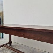 Table de Ferme bourguignonne à entretoise en noyer massif 19éme deux tiroirs-1m82