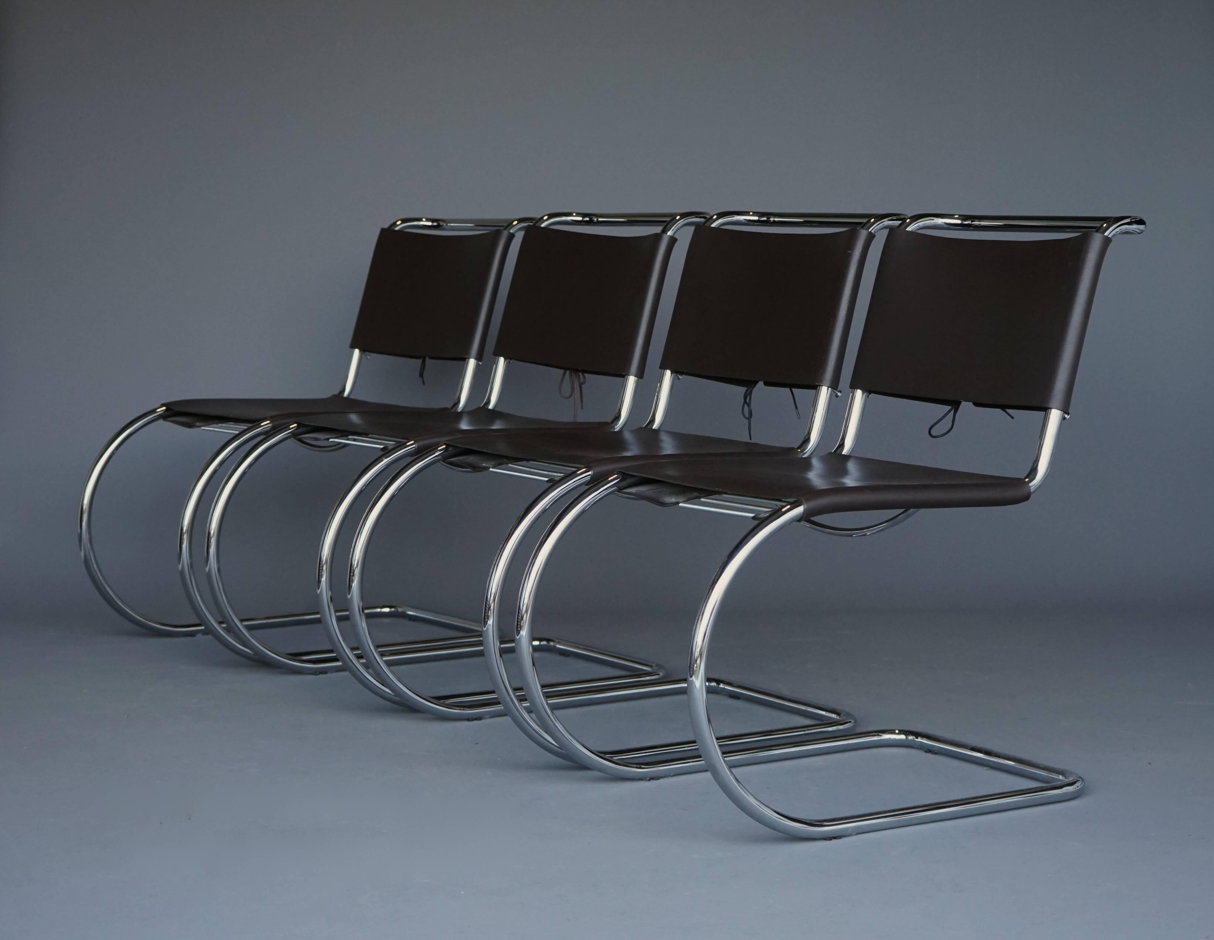 x4 Cantilever MR 10 chairs in the manner of Ludwig Mies van der Rohe.