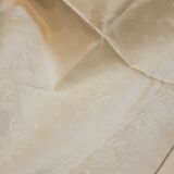 Ancienne nappe lin damassée beige 160 × 180 cm + 12 serviettes