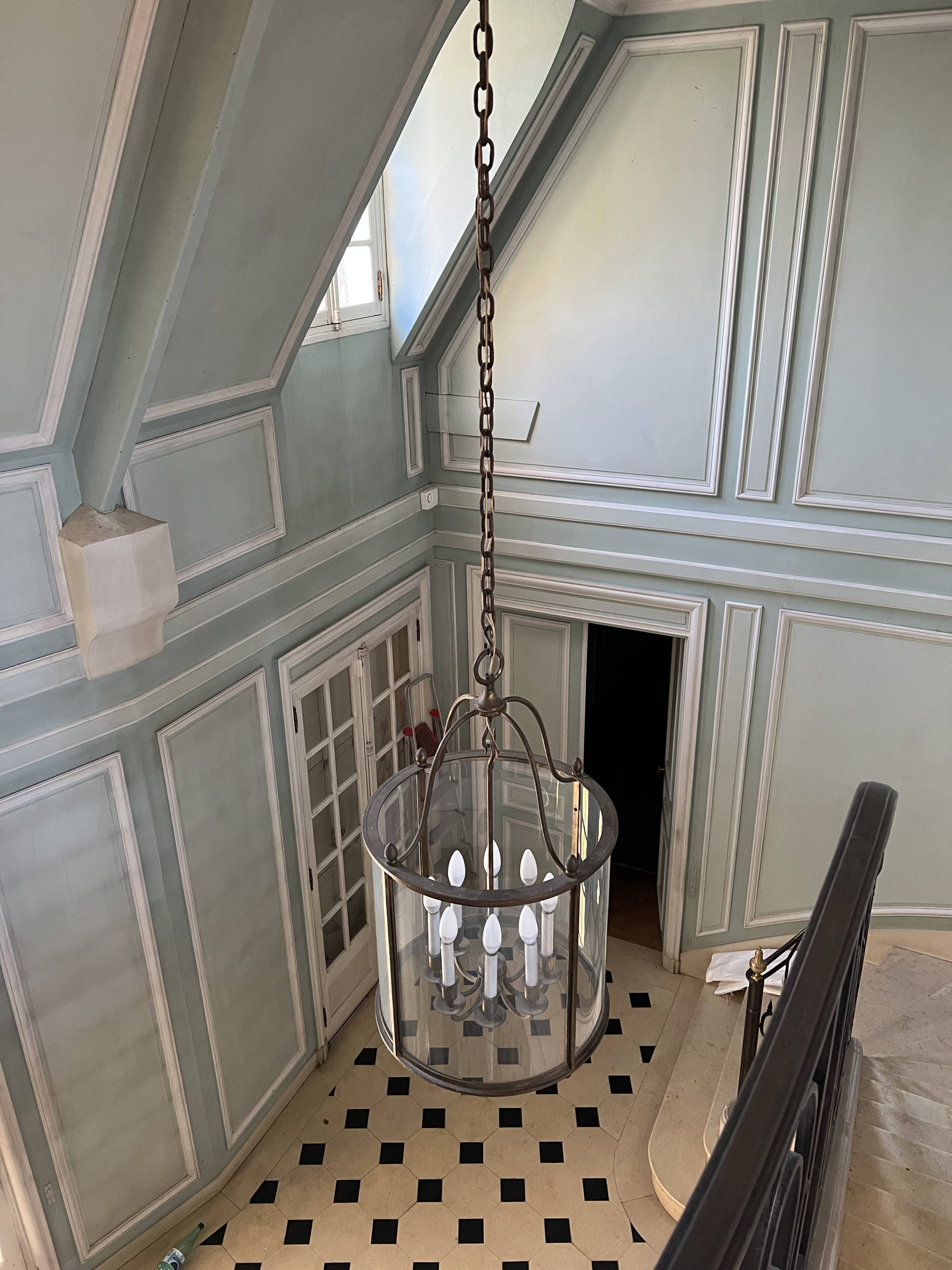 Large cylindrical lantern chandelier