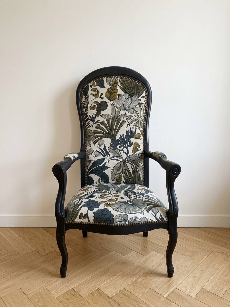 Vintage Napoleon style armchair in plant fabric