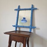 Vintage blue bamboo mirror 47 x 41 cm