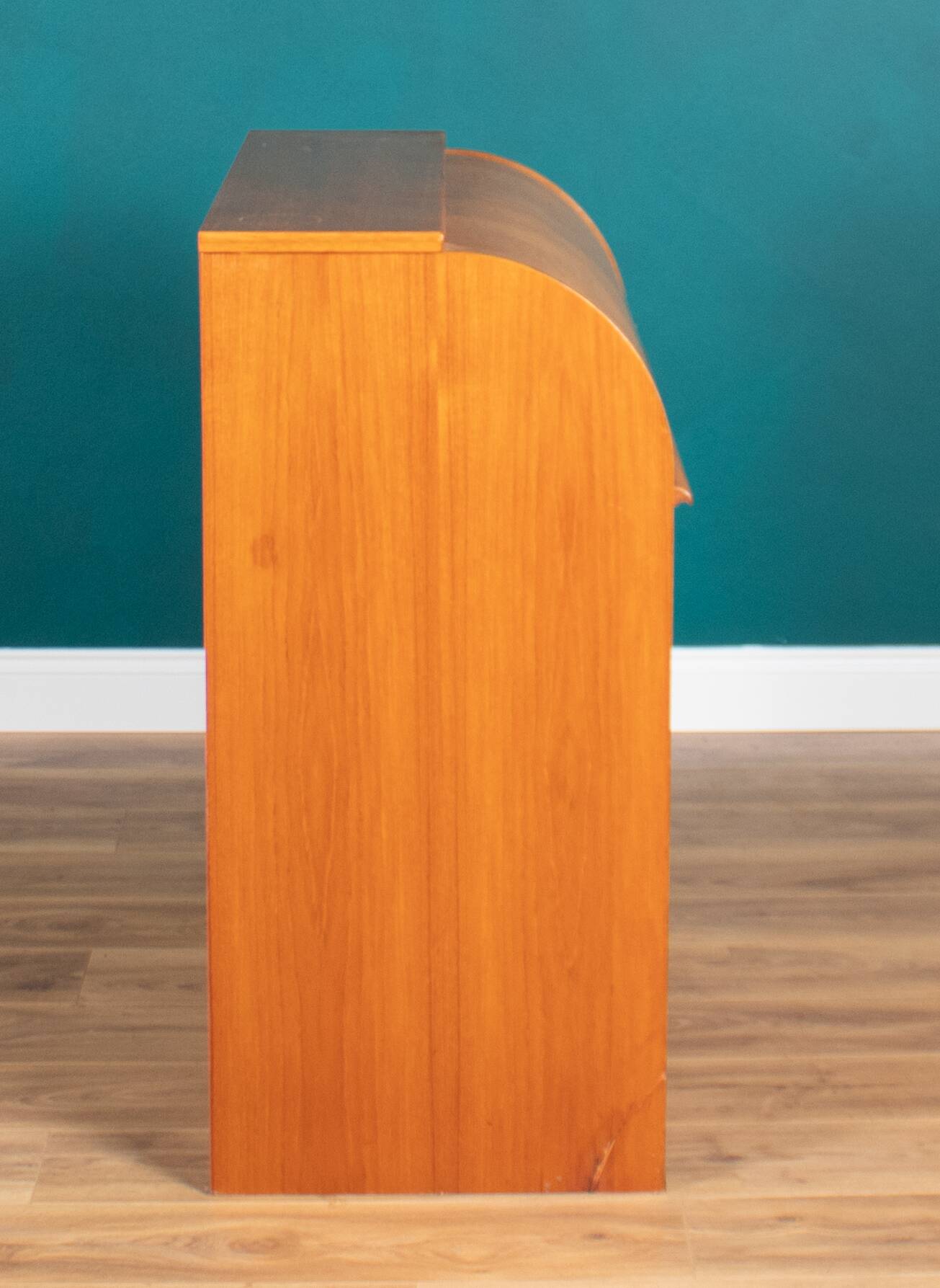 Retro Teak 1960s Danish Tambour Front Roll Top Bureau Writing Desk