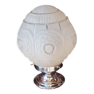 Modernist art deco suspension ceiling lamp in glass and chromed metal