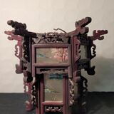 Carved wooden lantern and painted glass - China, Late 19th century