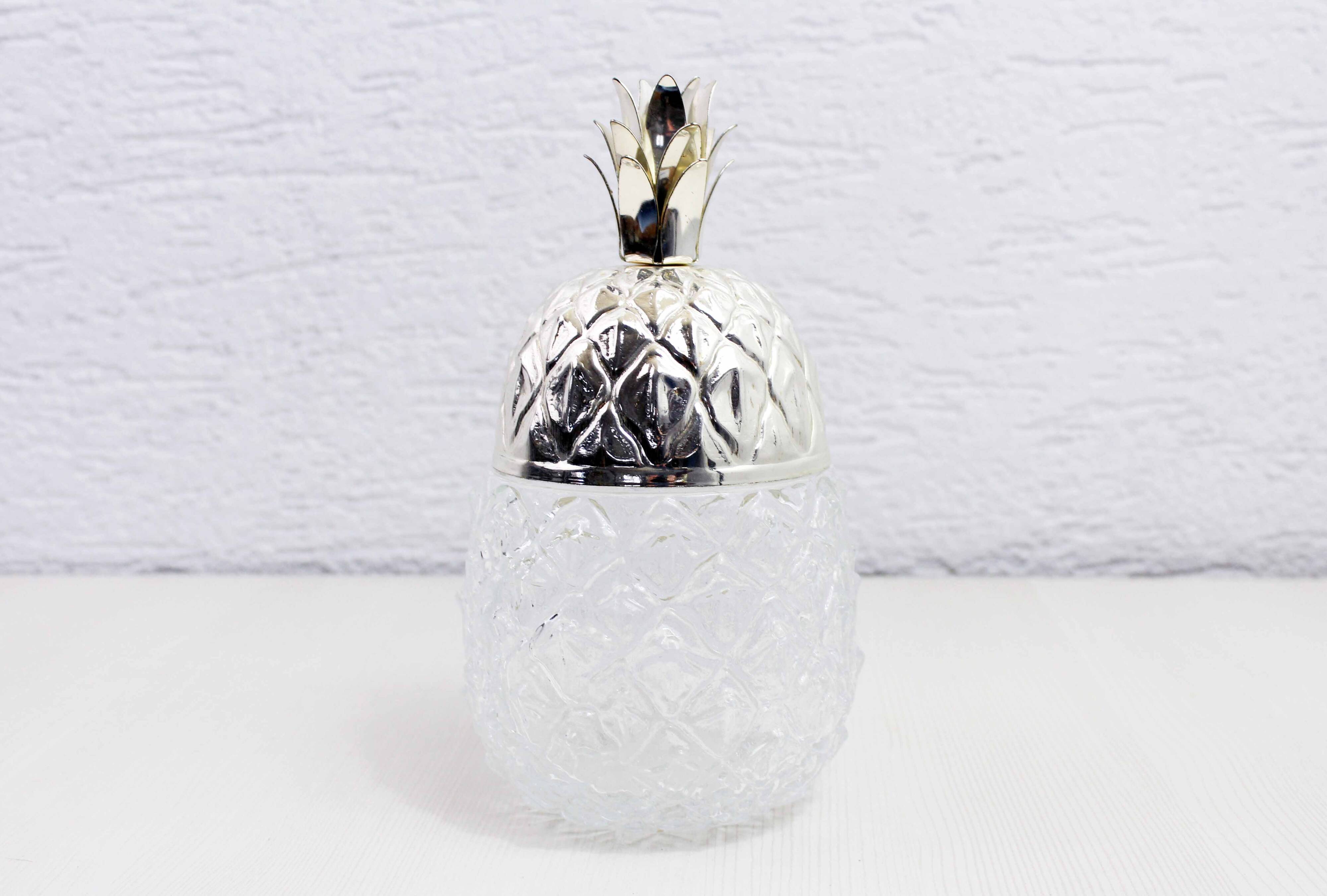Glass and metal pineapple candy box