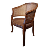 Half-moon rattan and hardwood armchair, early 20th century