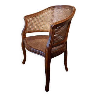 Half-moon rattan and hardwood armchair, early 20th century