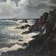 Table, oil on panel, the tip of the Raz, seaside, signed
