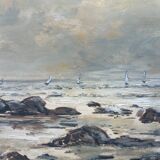 HSP painting "Varangeville Beach" by Roger ROZET (1915-2001) Normandy