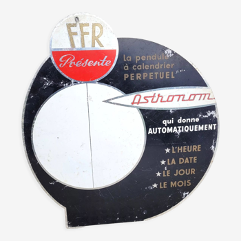 Plaque publicitaire horloge FFR 1960