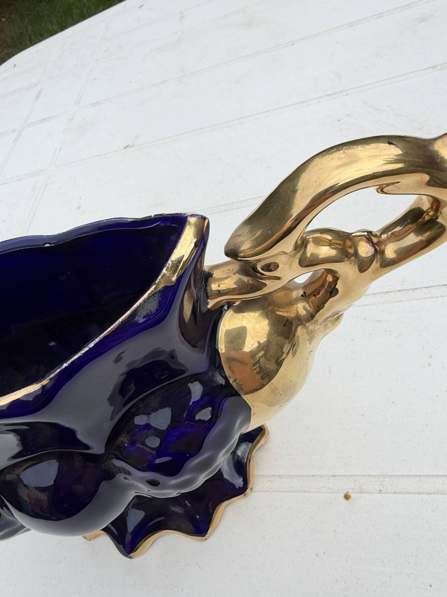 Cobalt blue vase urn planter gold-plated vintage Italy