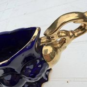Cobalt blue vase urn planter gold-plated vintage Italy