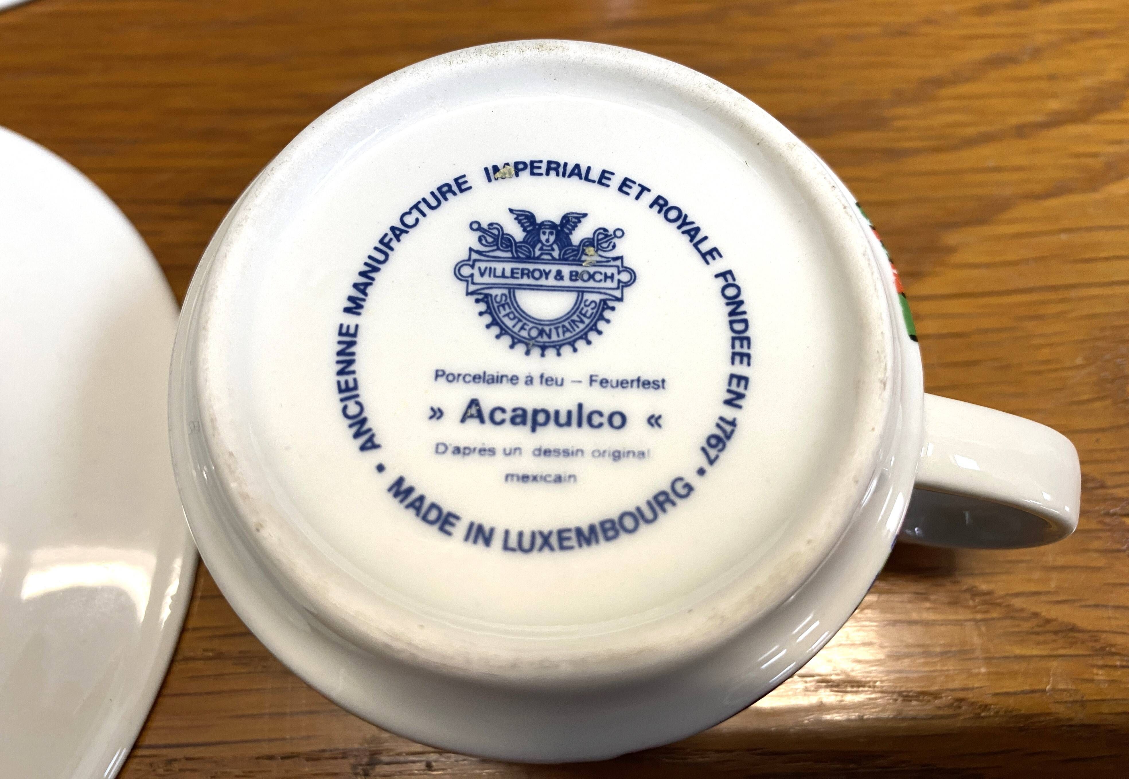 Set of 4 Mokka cups and saucers, acapulco design by villeroy & boch.