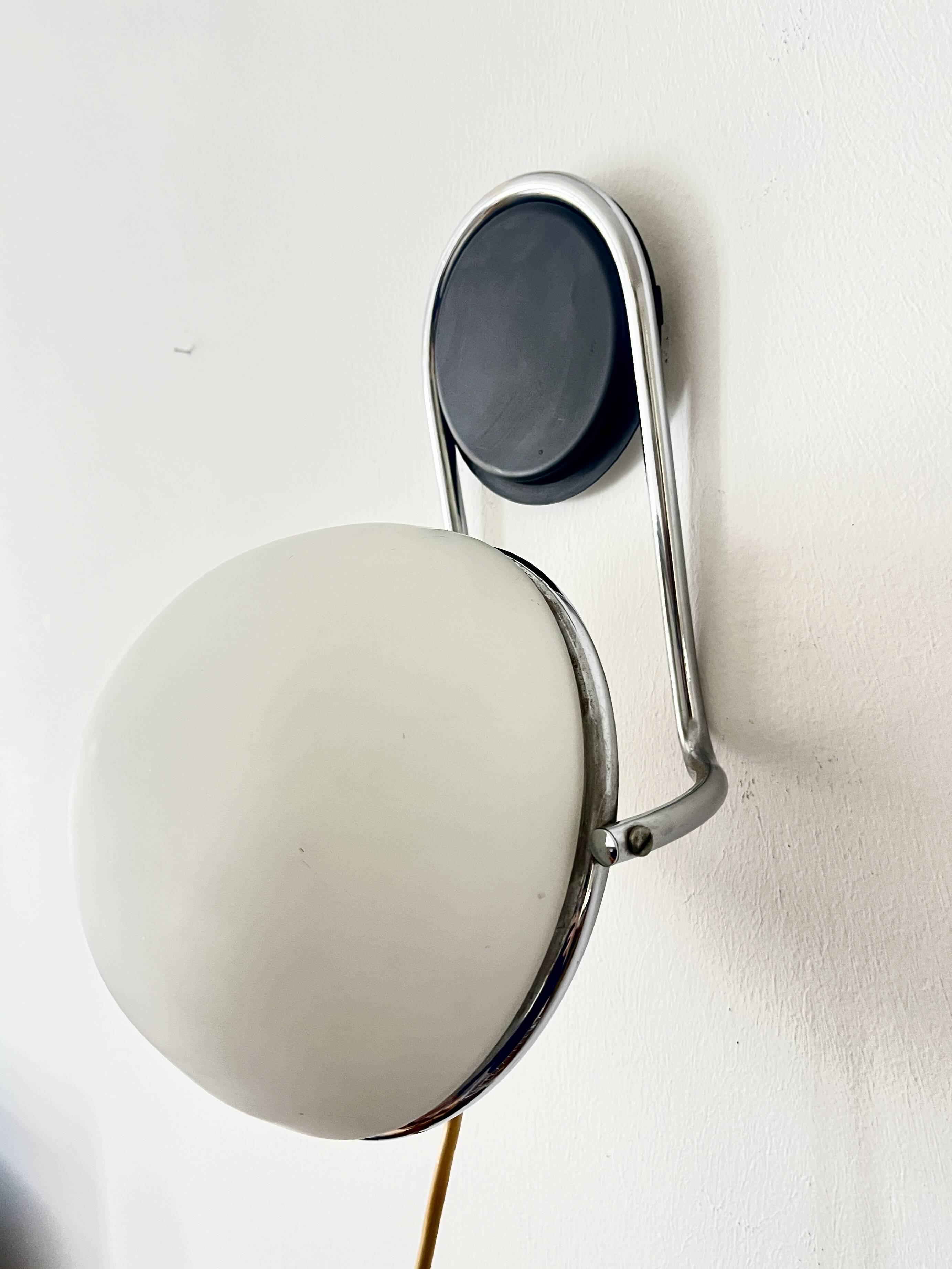 Vintage Space Age Wall Lamp Adjustable Chrome Glass, Italy, 1970s