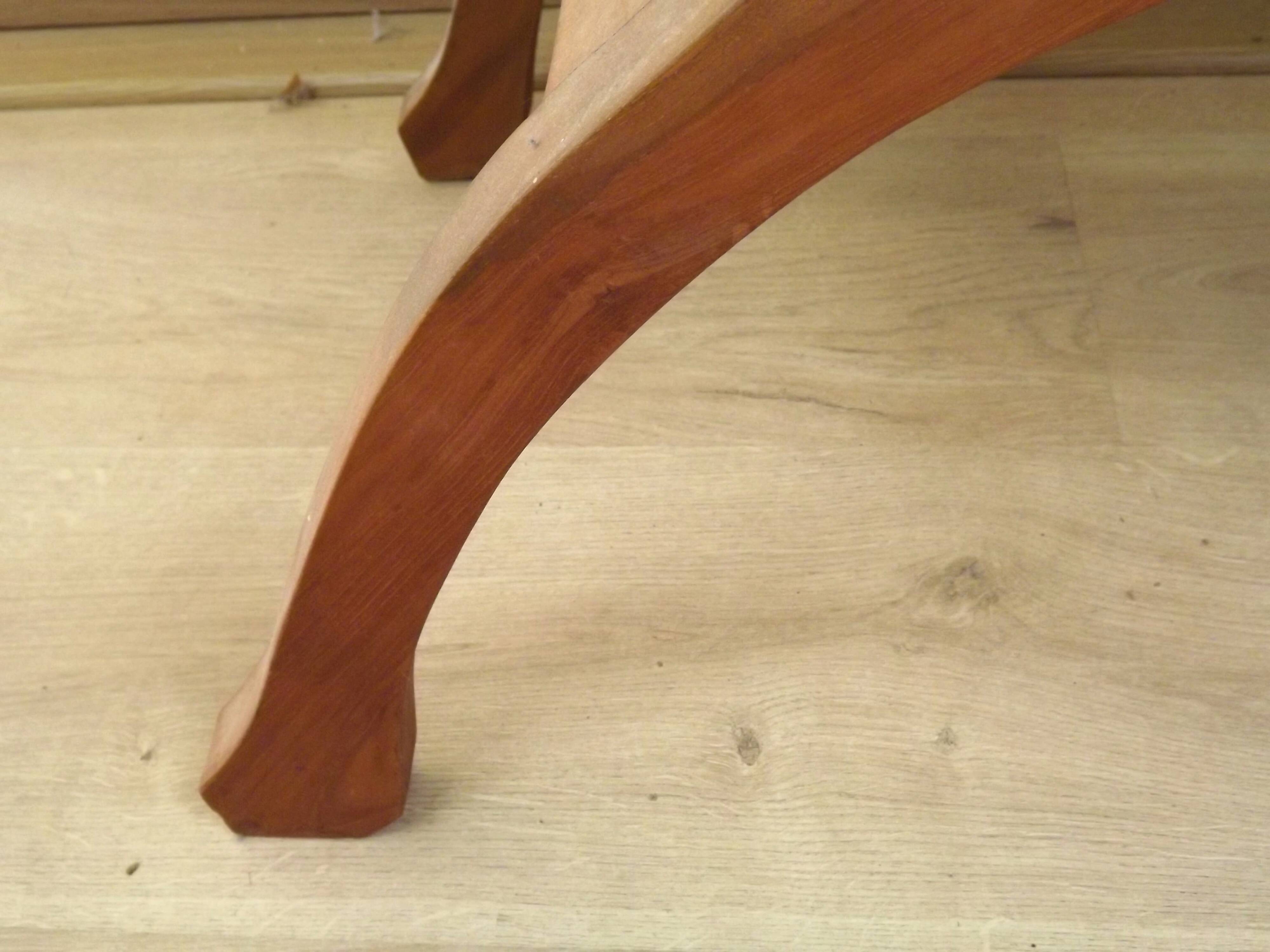 Solid Wood Curule Stool Vintage French Curved Slatted Seat Mid Century