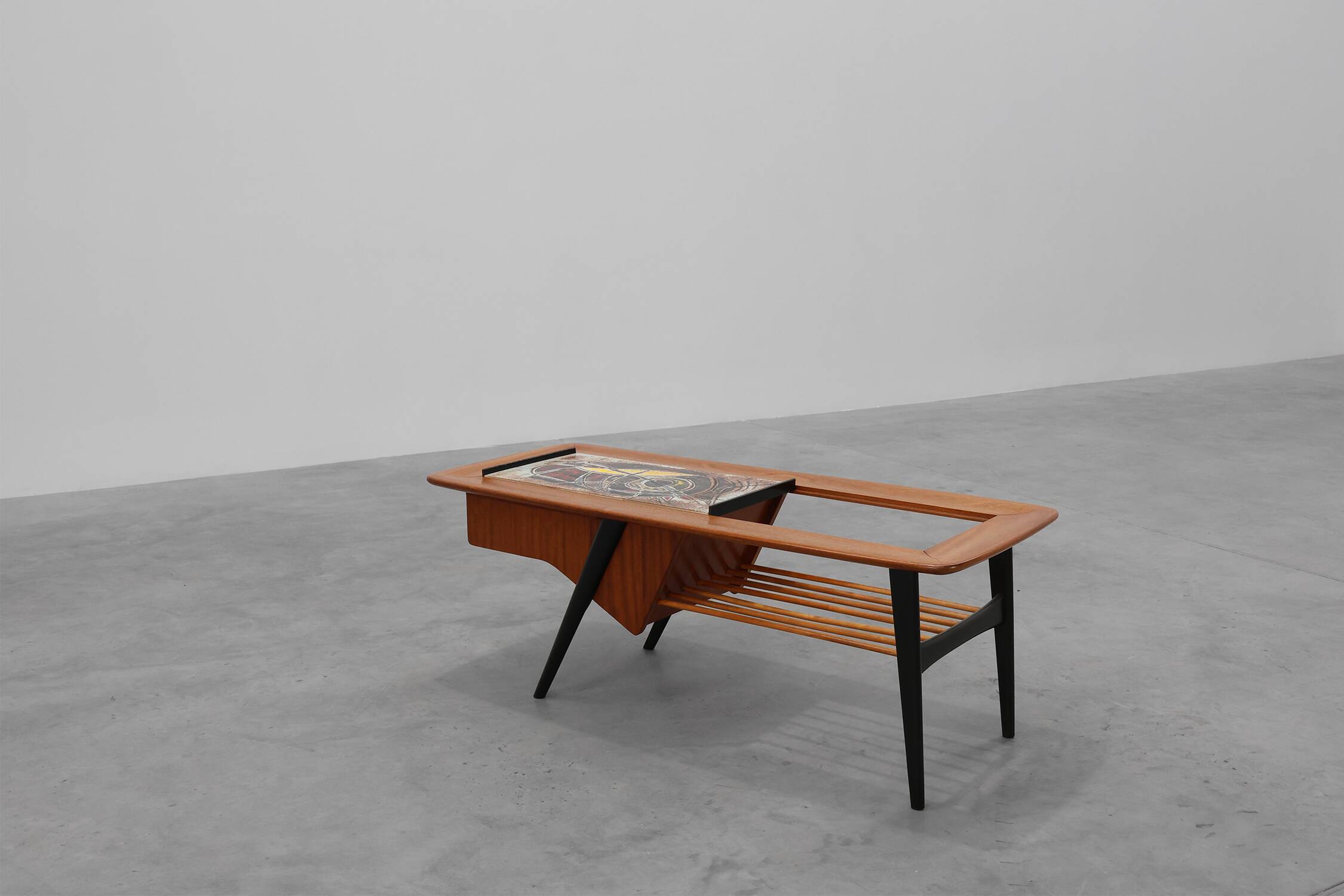 Coffee Table model 210, teak wood and ceramic,by Alfred Hendrickx, Belform