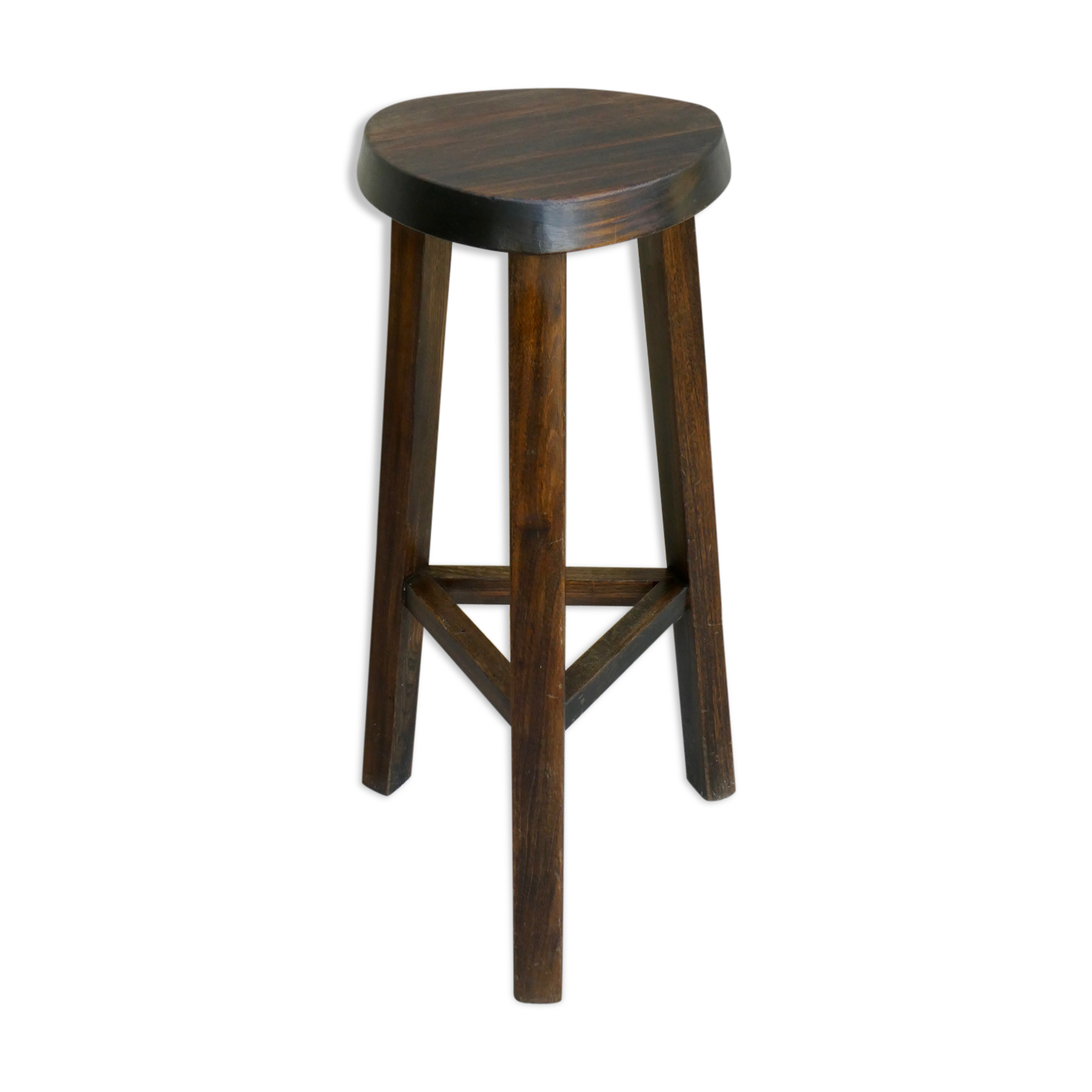 High tripod stool, bar, solid wood, brutalist