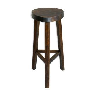 High tripod stool, bar, solid wood, brutalist