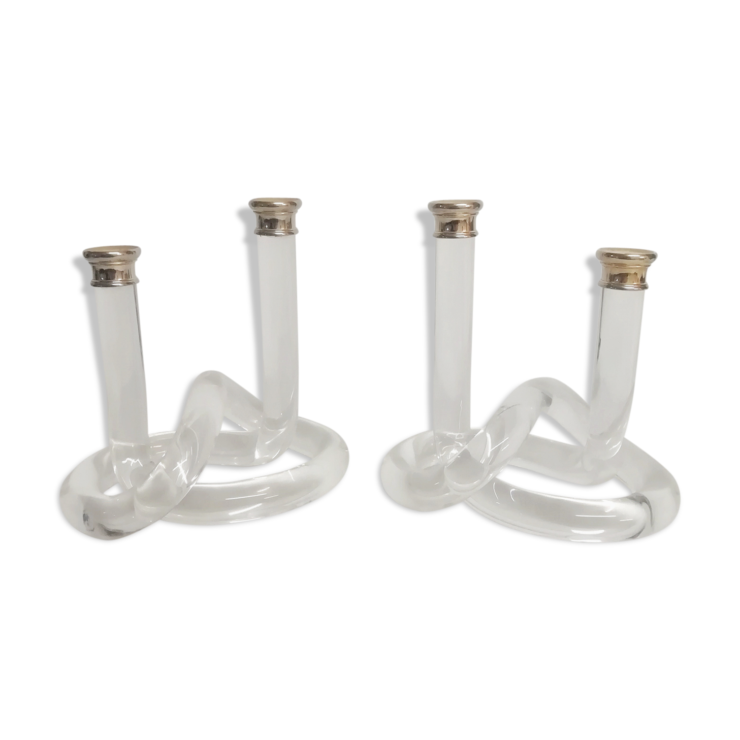 Pair of Dorothy Thorpe's "pretzel" lucite candlestiks 1960