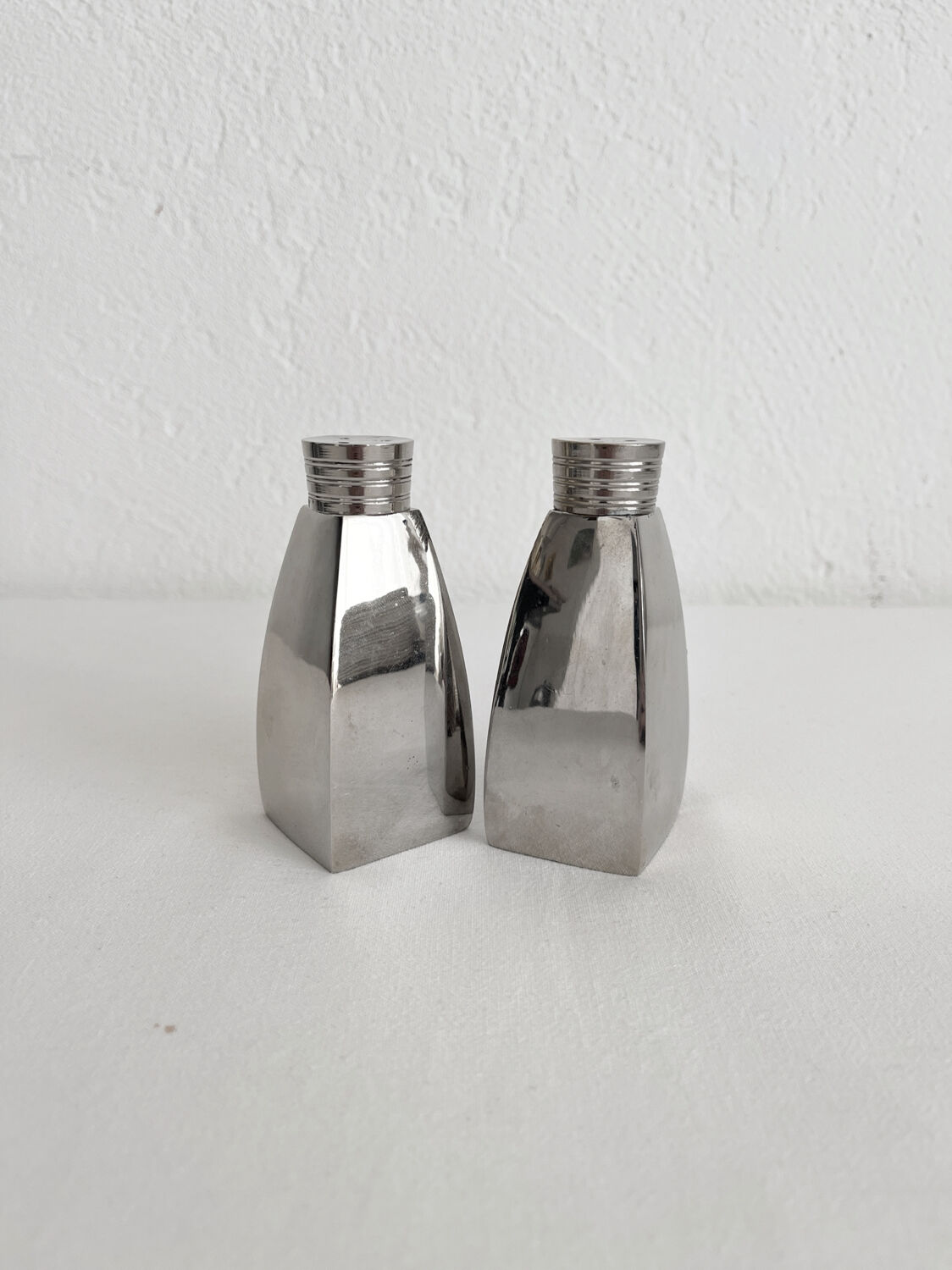 Vintage chrome metal salt and pepper shakers