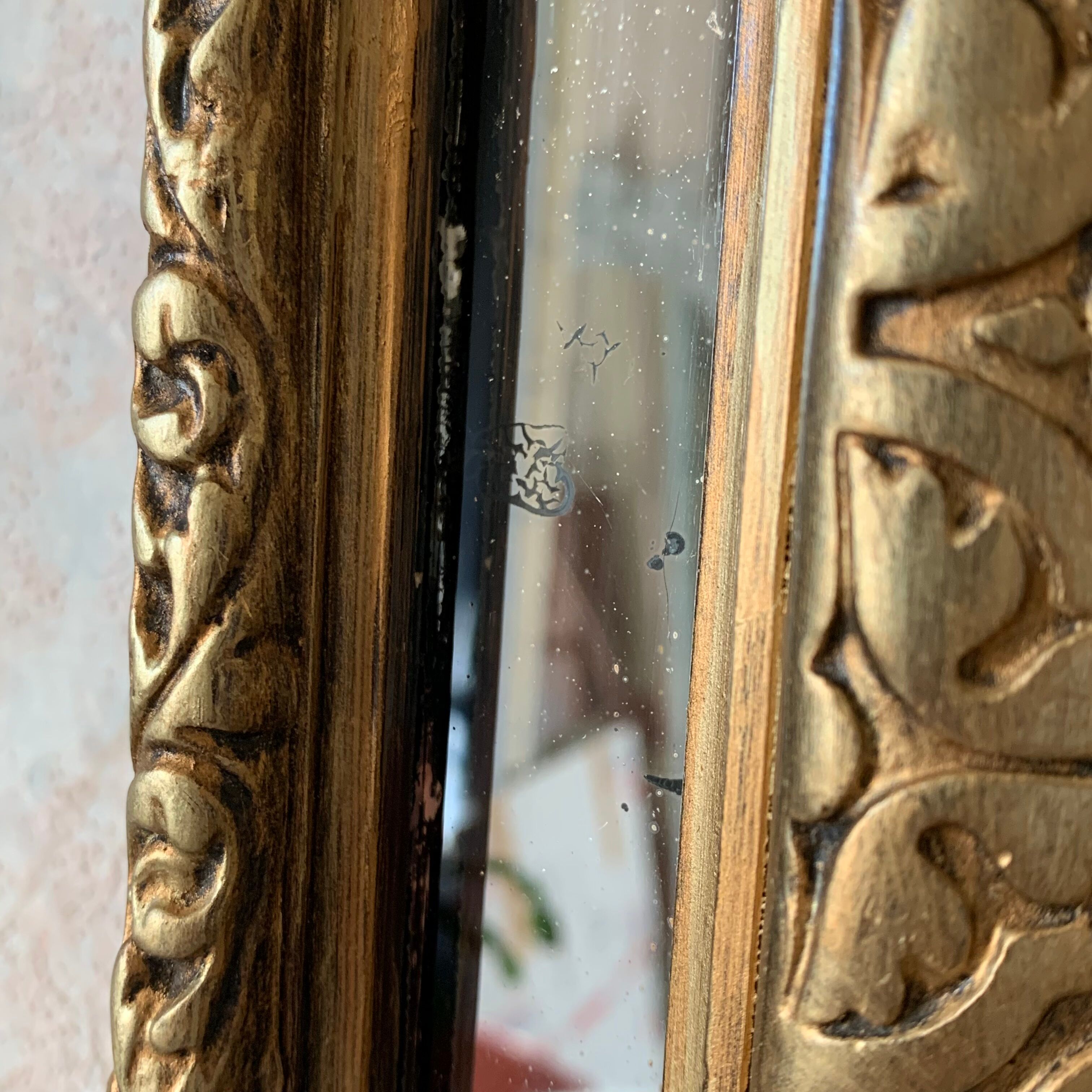 Golden antique mirror with dragon parclose, 119x75 cm