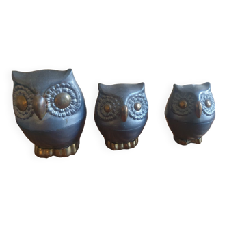 Lot of 3 antique iron and brass decorative owls