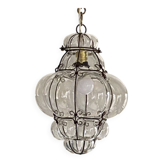 Large glass suspension cage antique Murano chandelier Venetian lantern
