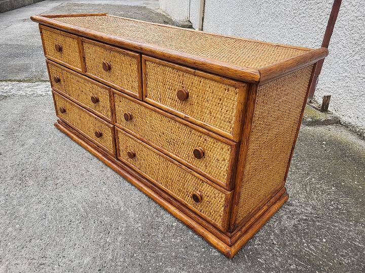 Vintage maugrion rattan 7-drawer chest of drawers