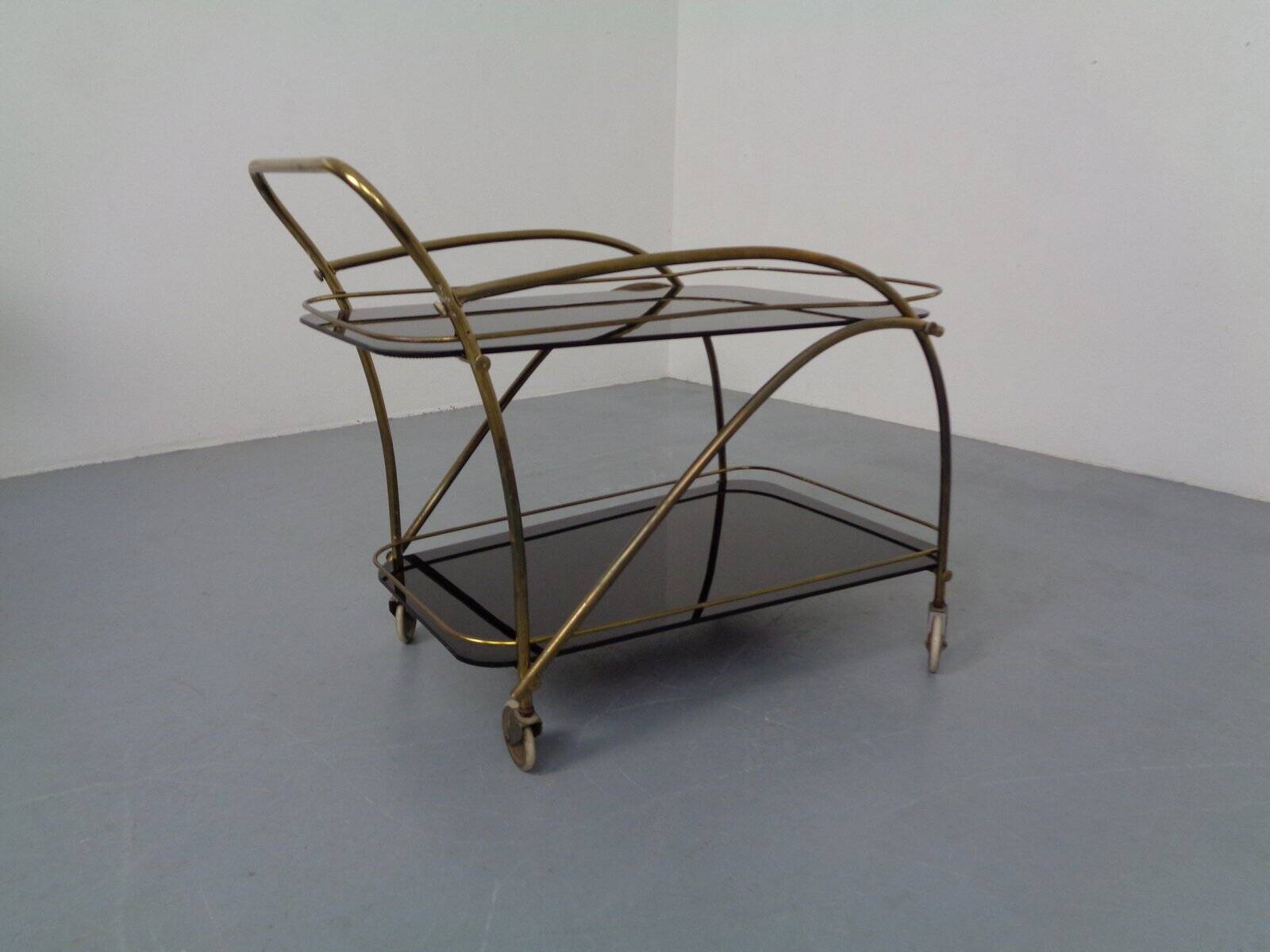 Mid-Century French Brass & Glass Serving Bar Cart, 1960s