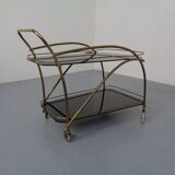 Mid-Century French Brass & Glass Serving Bar Cart, 1960s