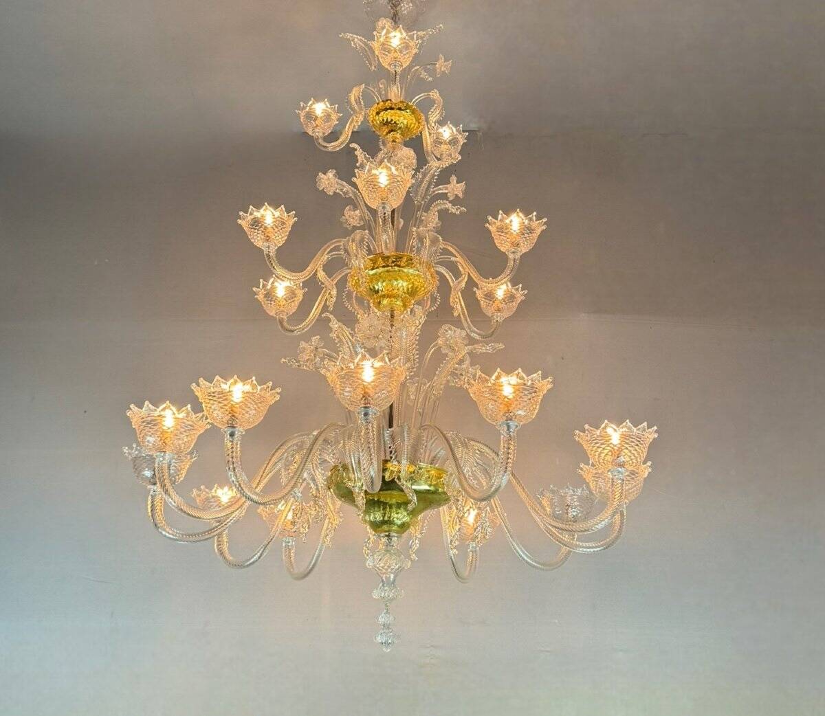 Murano Glass Venetian Chandelier, Colorless, Three Levels of Light