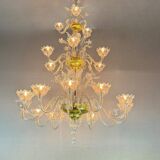 Murano Glass Venetian Chandelier, Colorless, Three Levels of Light