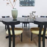 Midcentury 'T-shape' black oak extendable dining set vintage