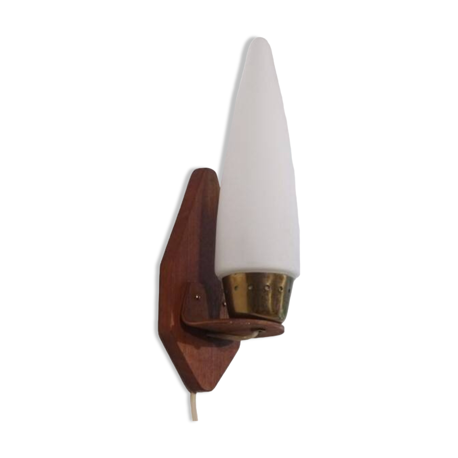 Danish teak and opaline wall lamp