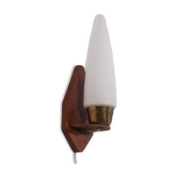Danish teak and opaline wall lamp