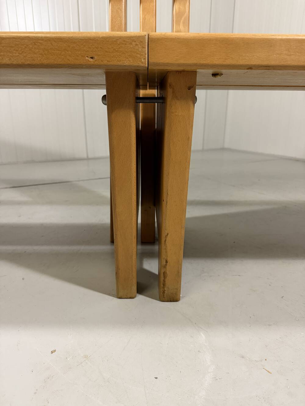 XL architectural modernist solid beech wooden bench 1960’s