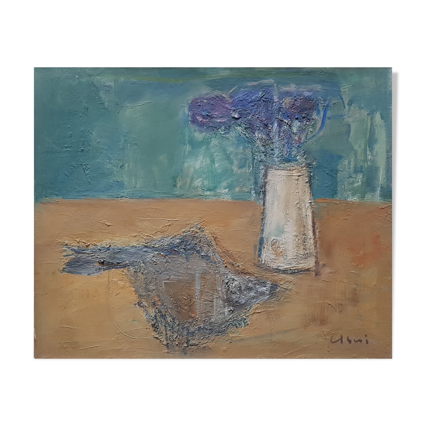 Painting by Nagao Usui: "Bouquet of flowers and fish"
