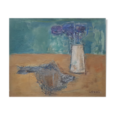 Peinture de Nagao Usui : " Bouquet de fleurs et poisson"