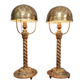 Pair of table lamps in bronze and brass, early 20th century.