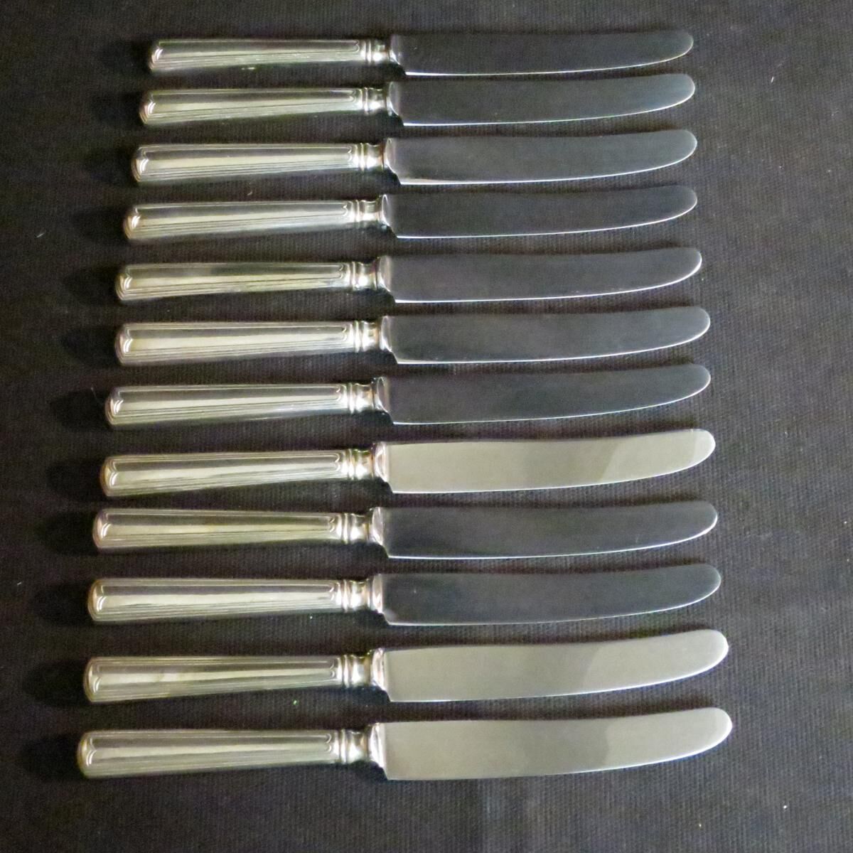 Set of 12 dessert knives stainless blades Adrien Bergeon goldsmith
