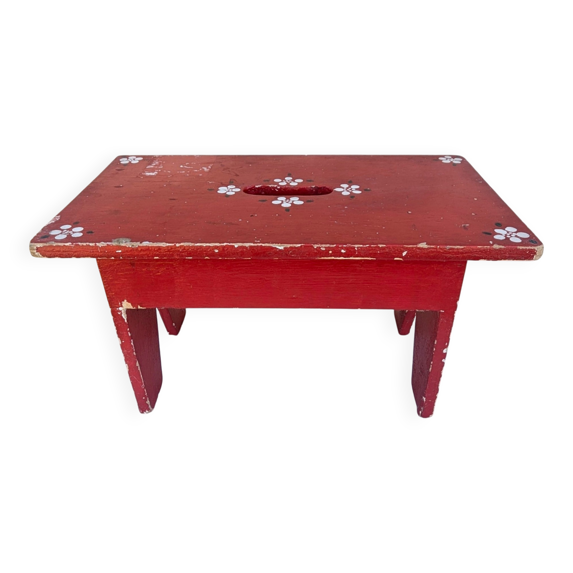 Small Stool Low Patinated Painted Footrest Vintage