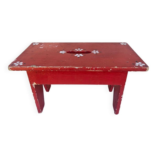 Tabouret bas patiné peint repose-pied vintage