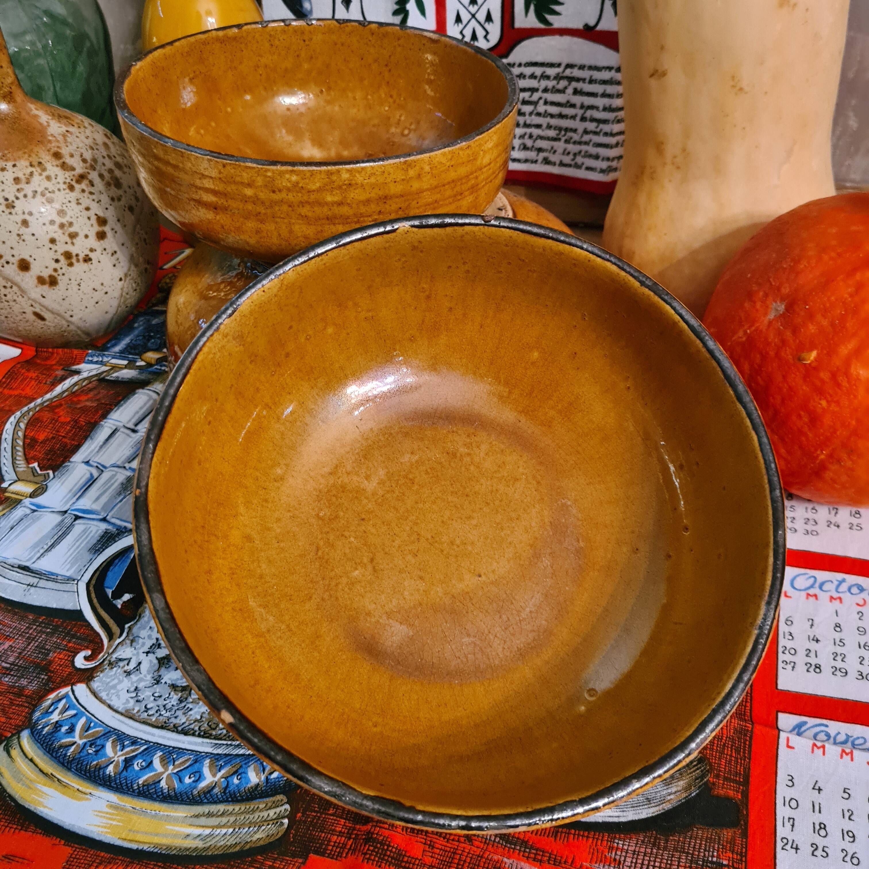 Set of 3 ceramic salad bowls varnished workshop aegitnat de vallauris around 1950