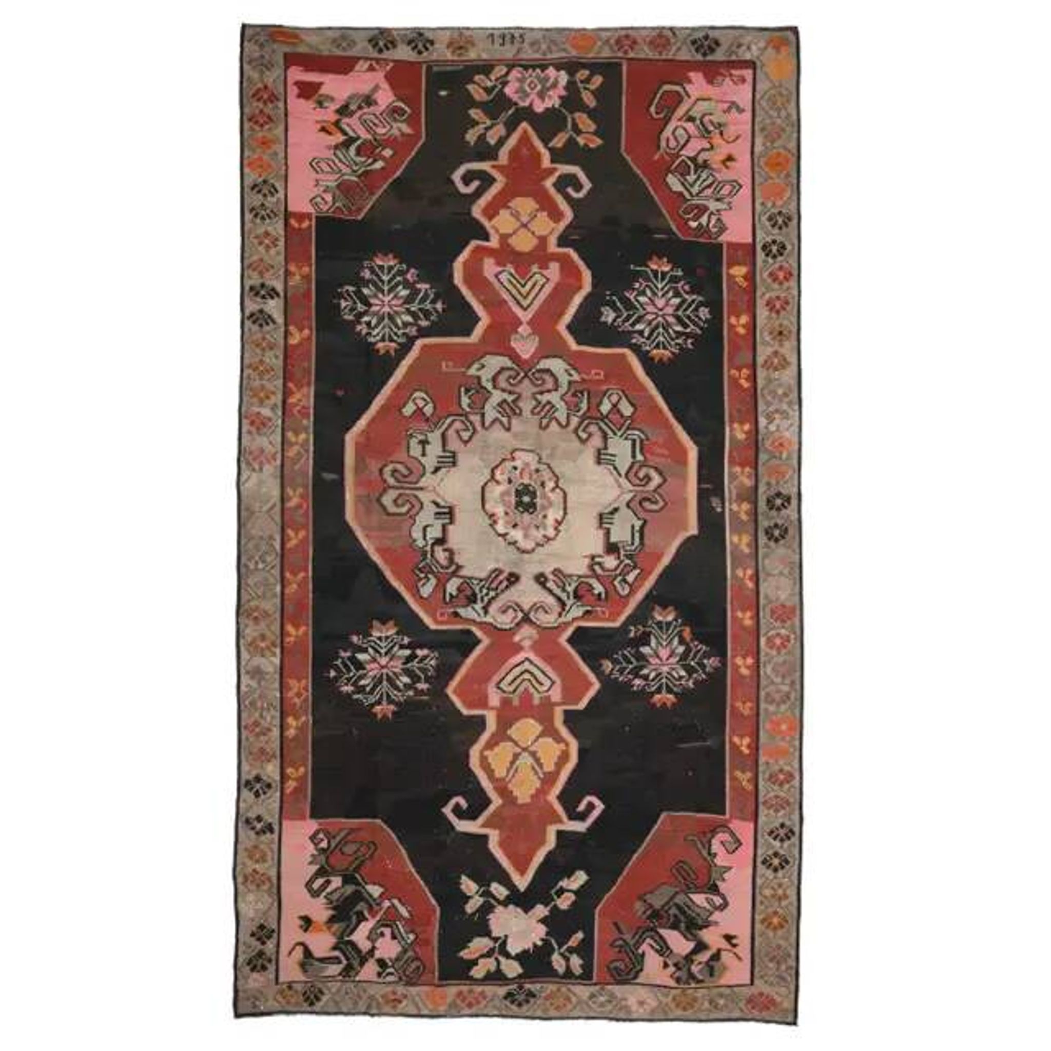 1970s Vintage Turkish Hand-Knotted Wool Cotton Brown Area Rug 234x417