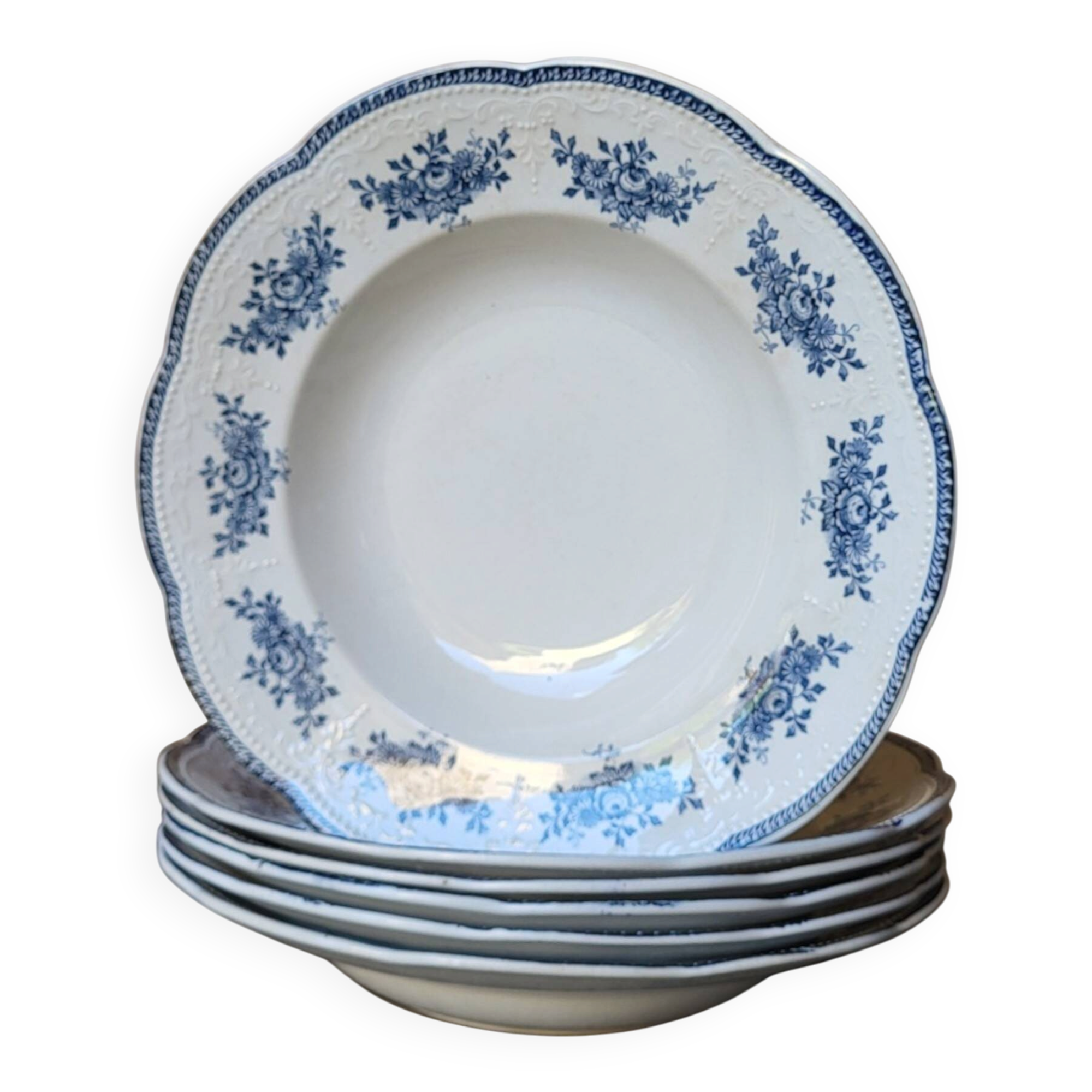 6 assiettes creuses Badonviller modèle Richelieu